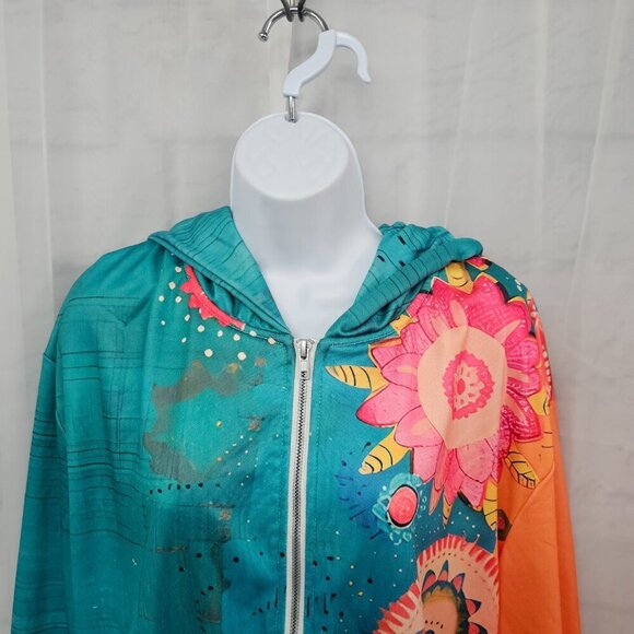 Blue Orange Hooded Zip Boho Sweatshirt L - Picture 2 of 10